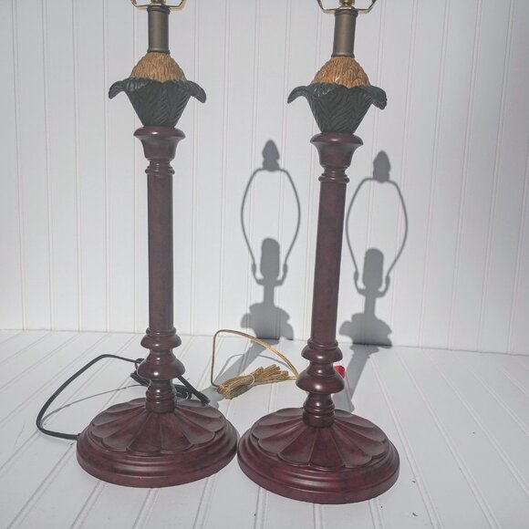 Vtg Pineapple Lamps Coastal Tropical Lamp Pair 3 Way Buffet Table Lightweight - Picture 14 of 17